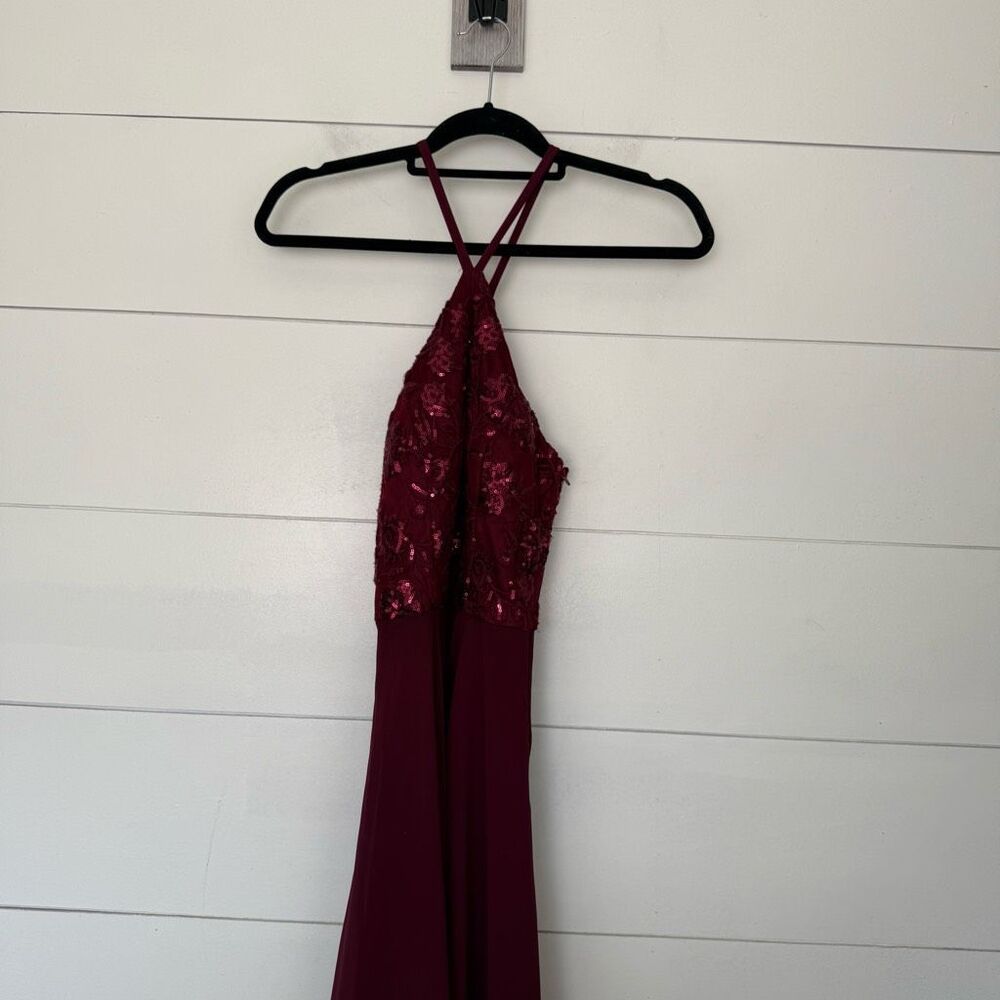 Xtraordinary Women’s 3 Maroon Halter Sequin Dress